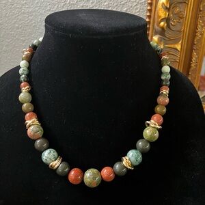 Elegant Multicolor Stone Beaded Necklace with gold-tone closure. 18 1/2” long